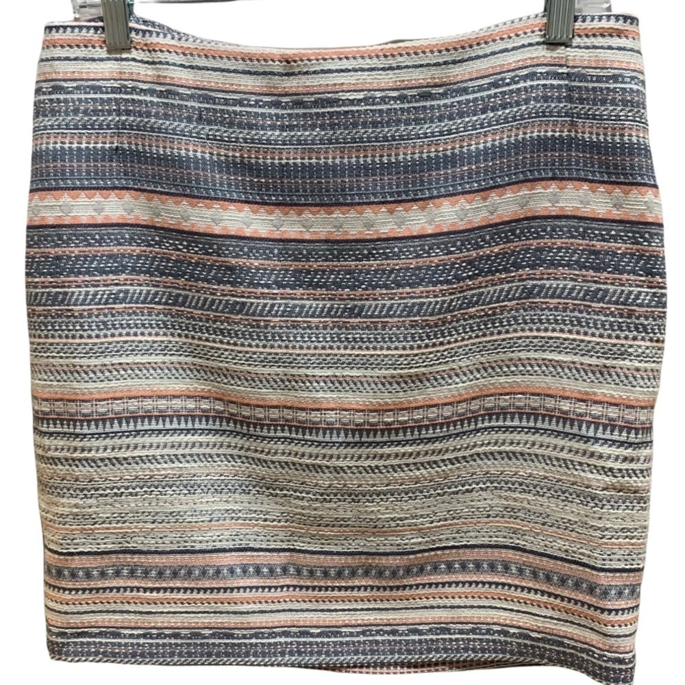Katherine Barclay Jacquard Cotton Striped Skirt Blue & Peach Sz 8
